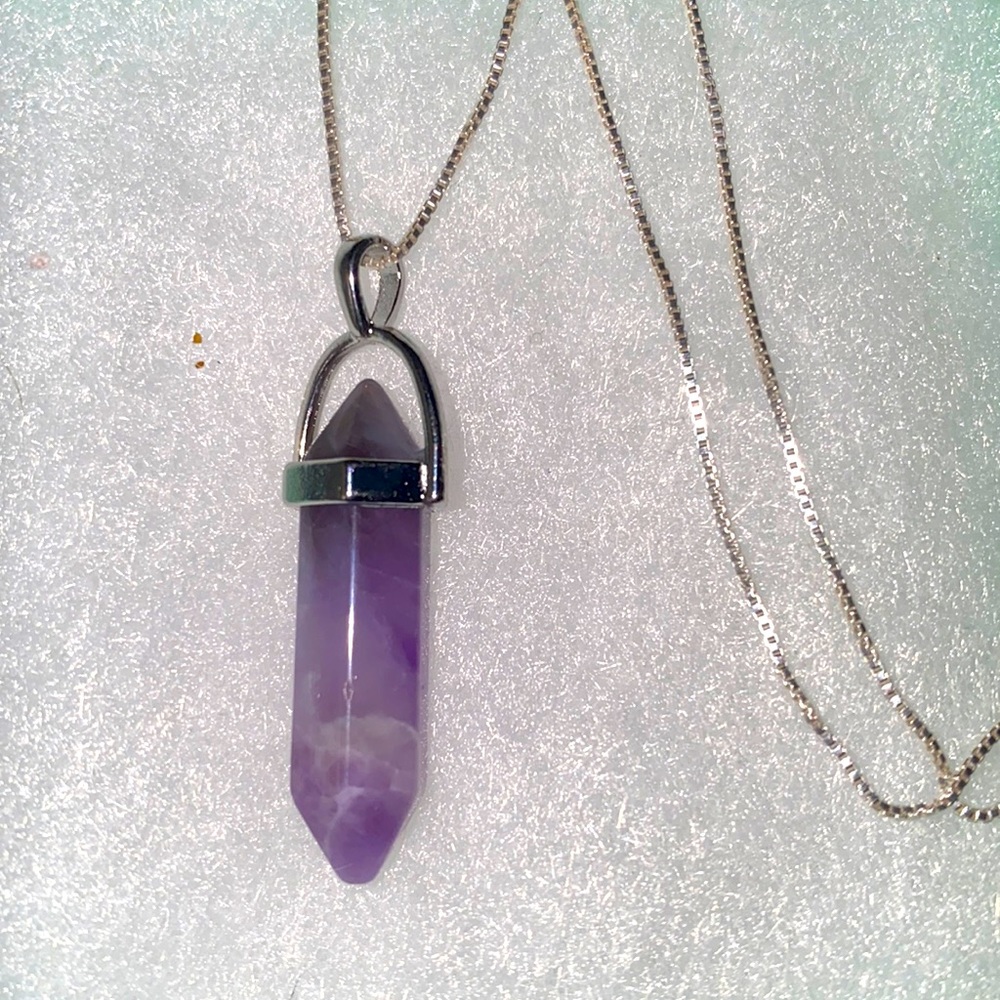 Boho hippie Amethyst Sterling Silver 16” Necklace